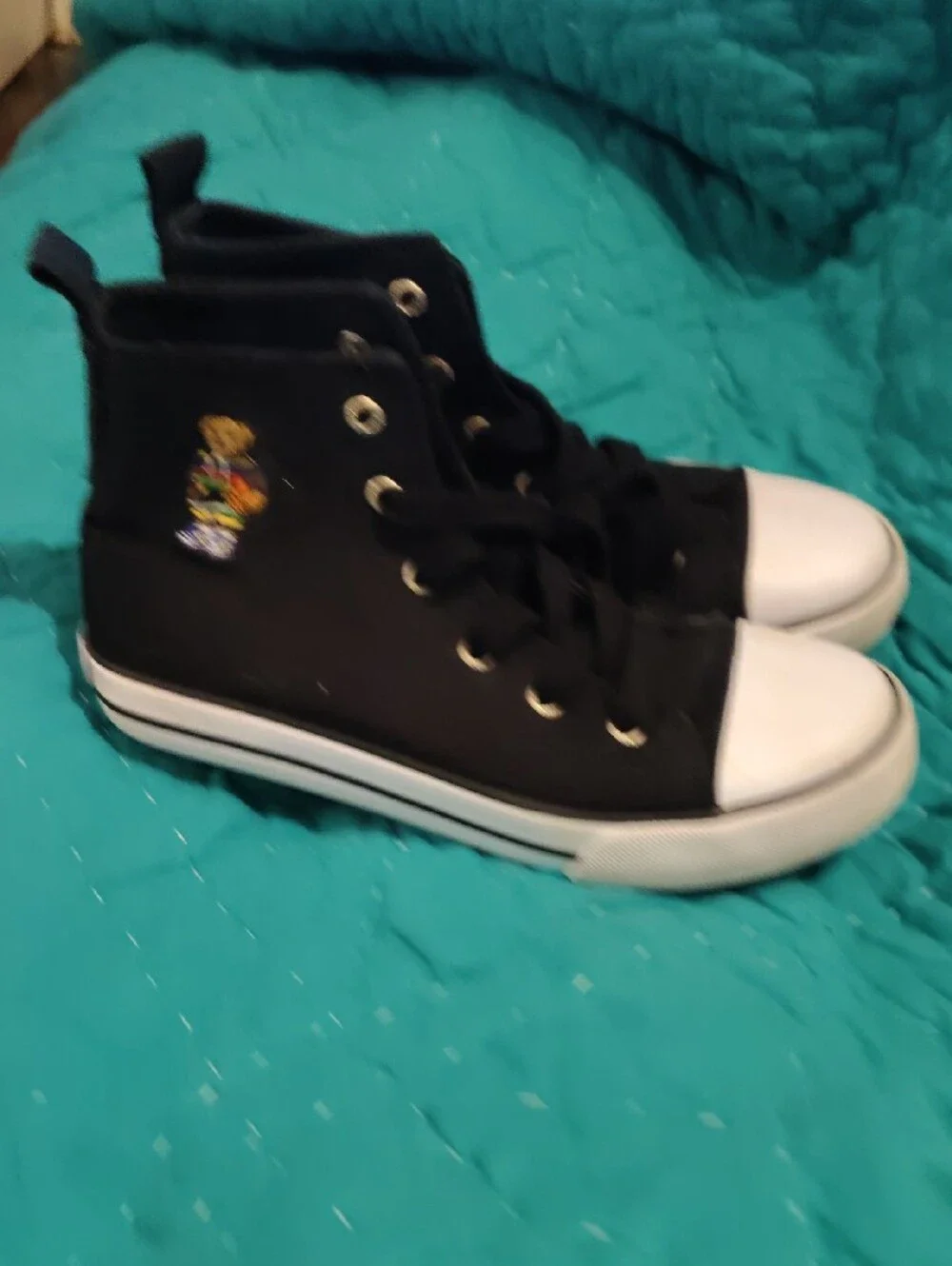 Ralph Lauren Black High-Top Canvas Sneakers with Bear Embroidery